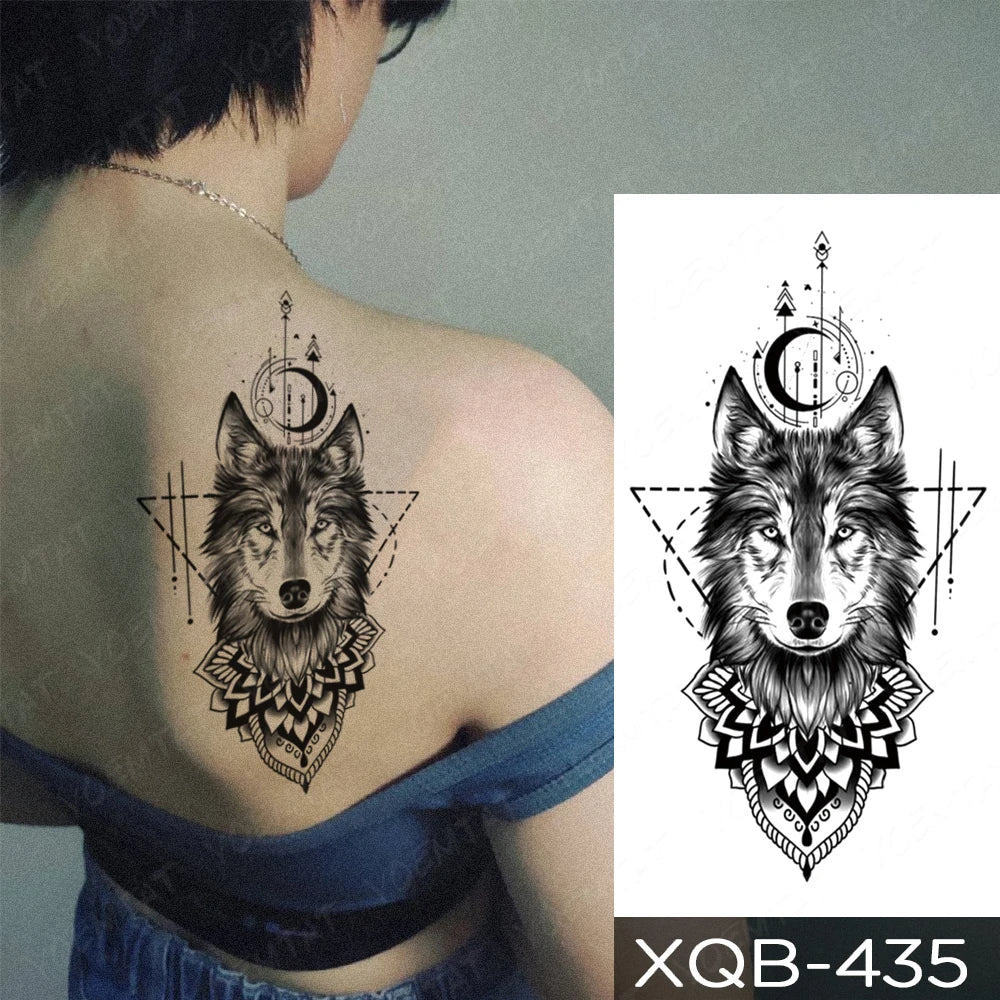 Wholesale Waterproof Temporary Tattoo Sticker Lion Family Flash Tatto Tiger Wolf Moon Crown Flower Body Art Arm Fake Tatoo