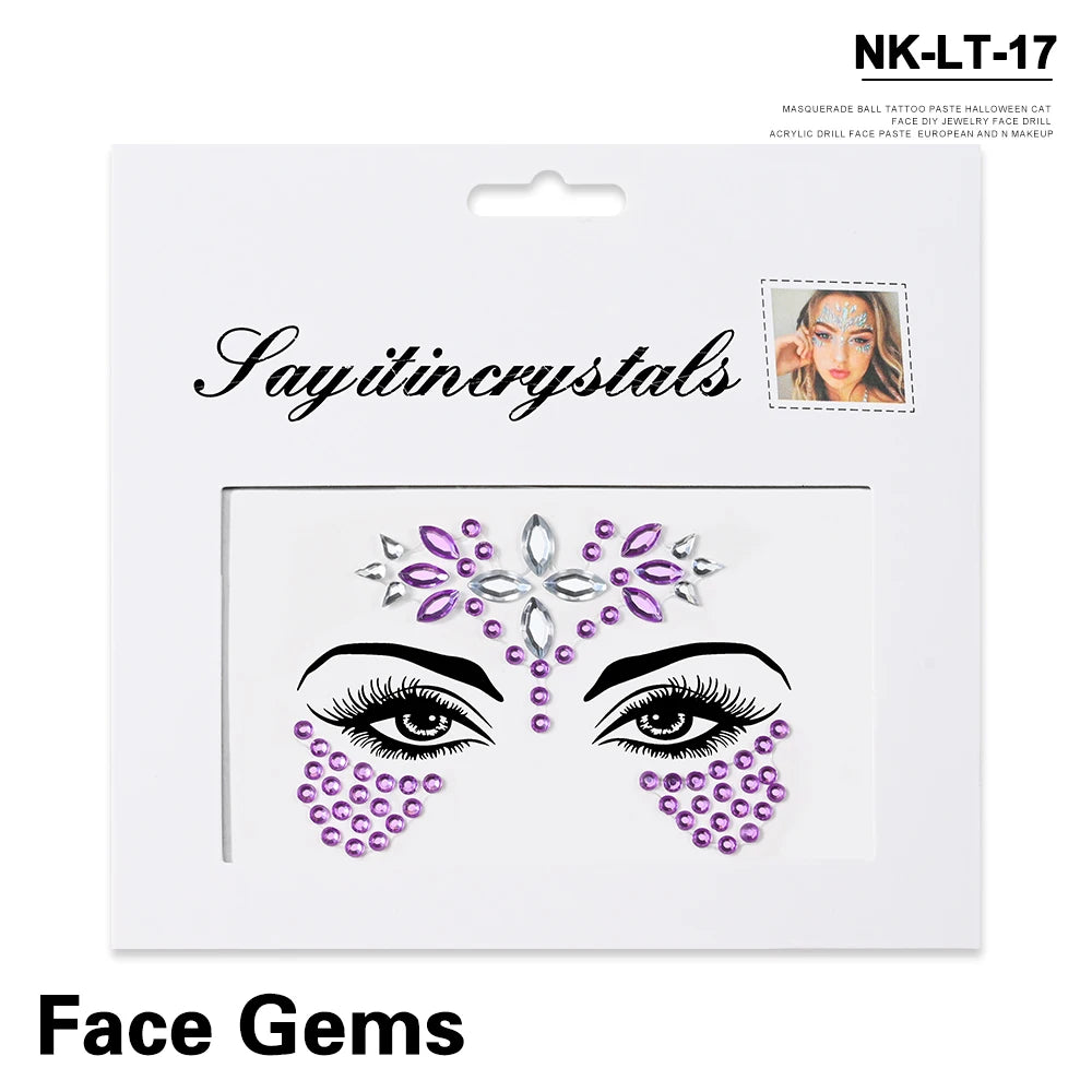 3D Rhinestone Face Tattoo Stickers For Festival Glitter Makeup Jewelry Sticker On Face Crystals Gems Jewels Diamonds Decoration