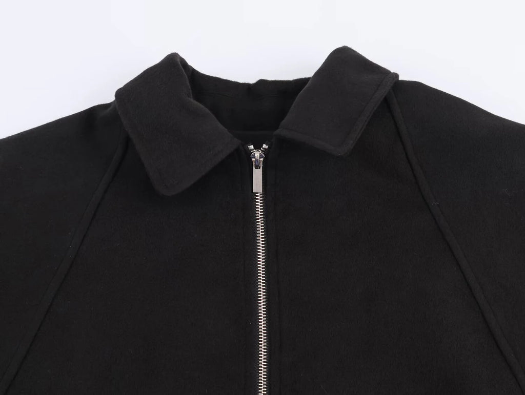 Autumn new women's clothing with European and American style design fashionable heavy industry zipper blended jacket