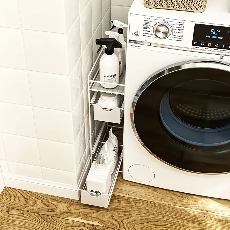 Magnetic Side Rack for Laundry, 1pc - Metal Pull-Out Storage Organizer for Washing Machine