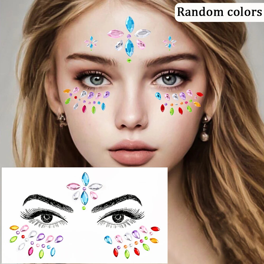 3D Rhinestone Face Tattoo Stickers For Festival Glitter Makeup Jewelry Sticker On Face Crystals Gems Jewels Diamonds Decoration