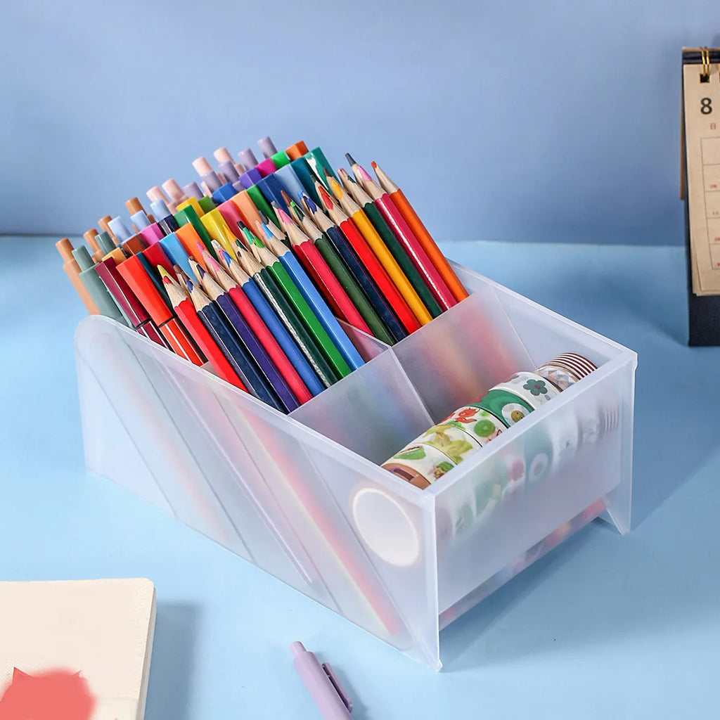 Multi functional desktop pen holder, transparent large capacity pen holder, stationery organizer, office desk pen storage rack