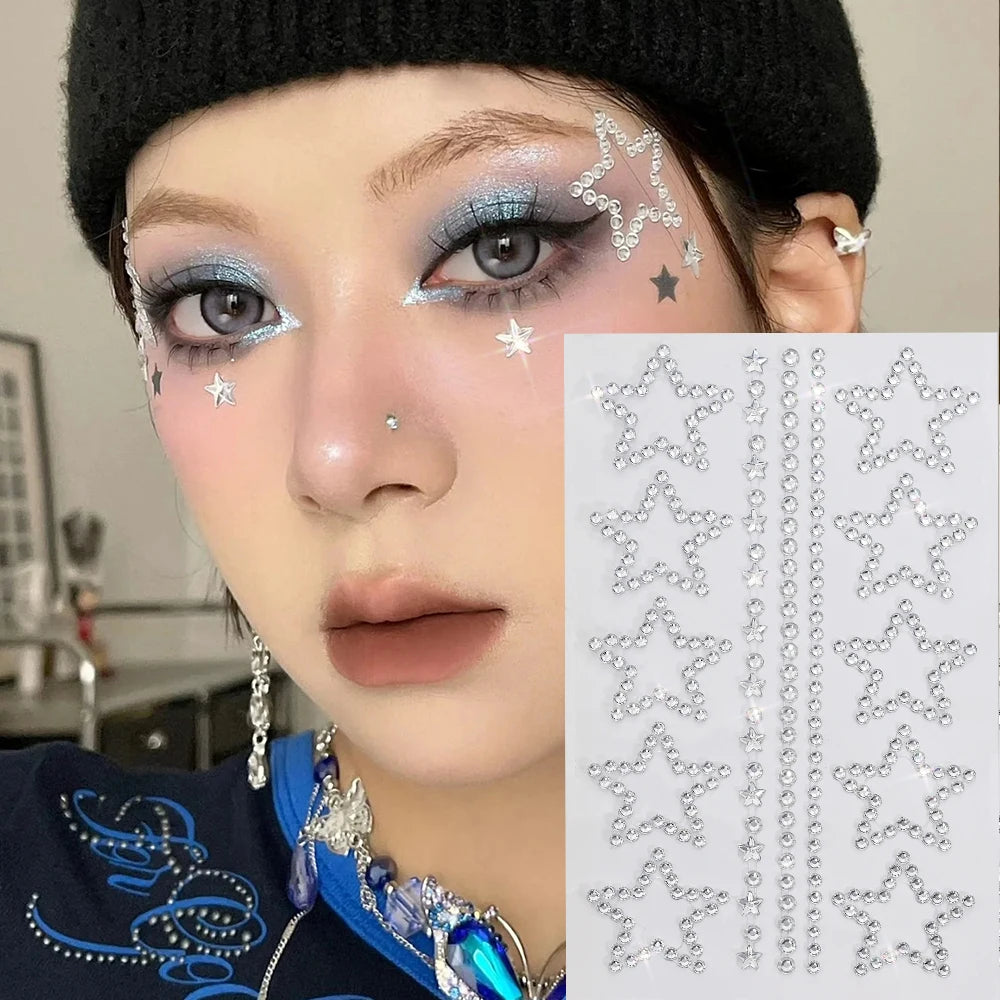 3D Rhinestone Face Tattoo Stickers For Festival Glitter Makeup Jewelry Sticker On Face Crystals Gems Jewels Diamonds Decoration