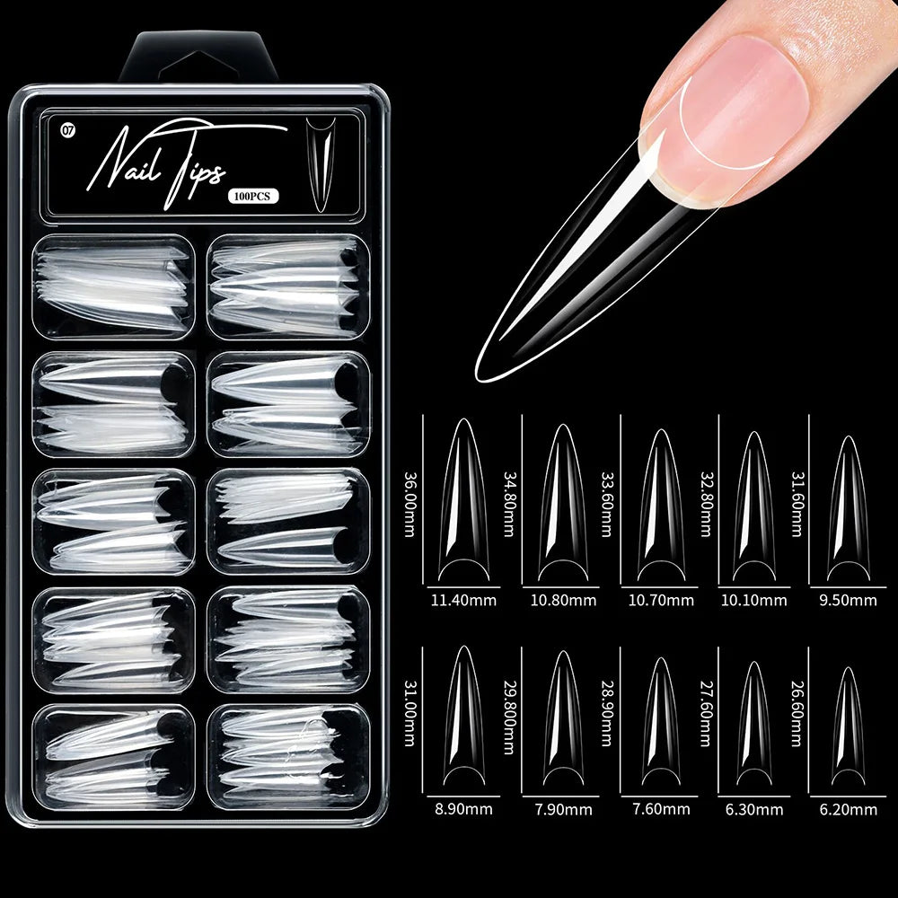 100pcs/box Fake Nail Tips Coffin Press on Nail Clear Full Cover Nail Artificial Press on Long Ballerina