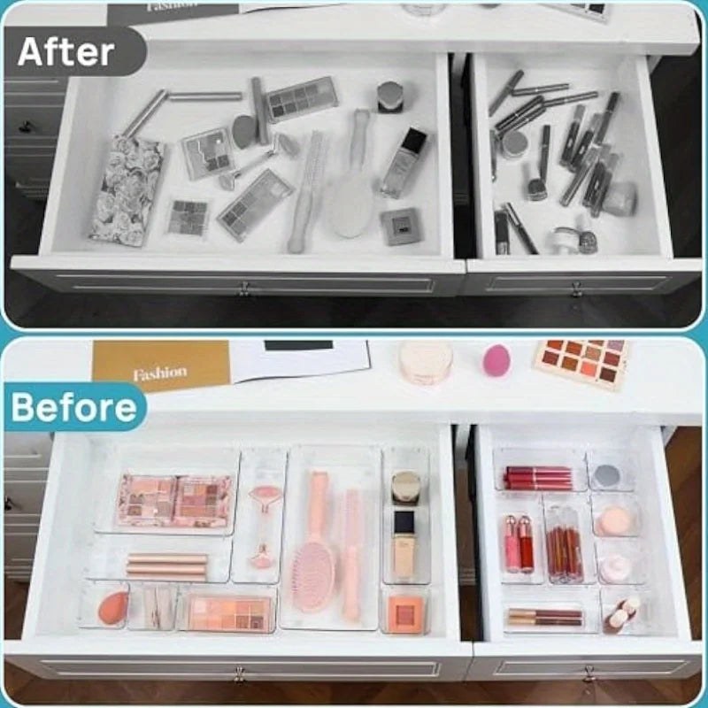 88pcs Transparent Plastic Drawer Storage Set, Bathroom Drawer Storage Tray Storage Box, Suitable for Makeup Vanity, Kitchen Gadg