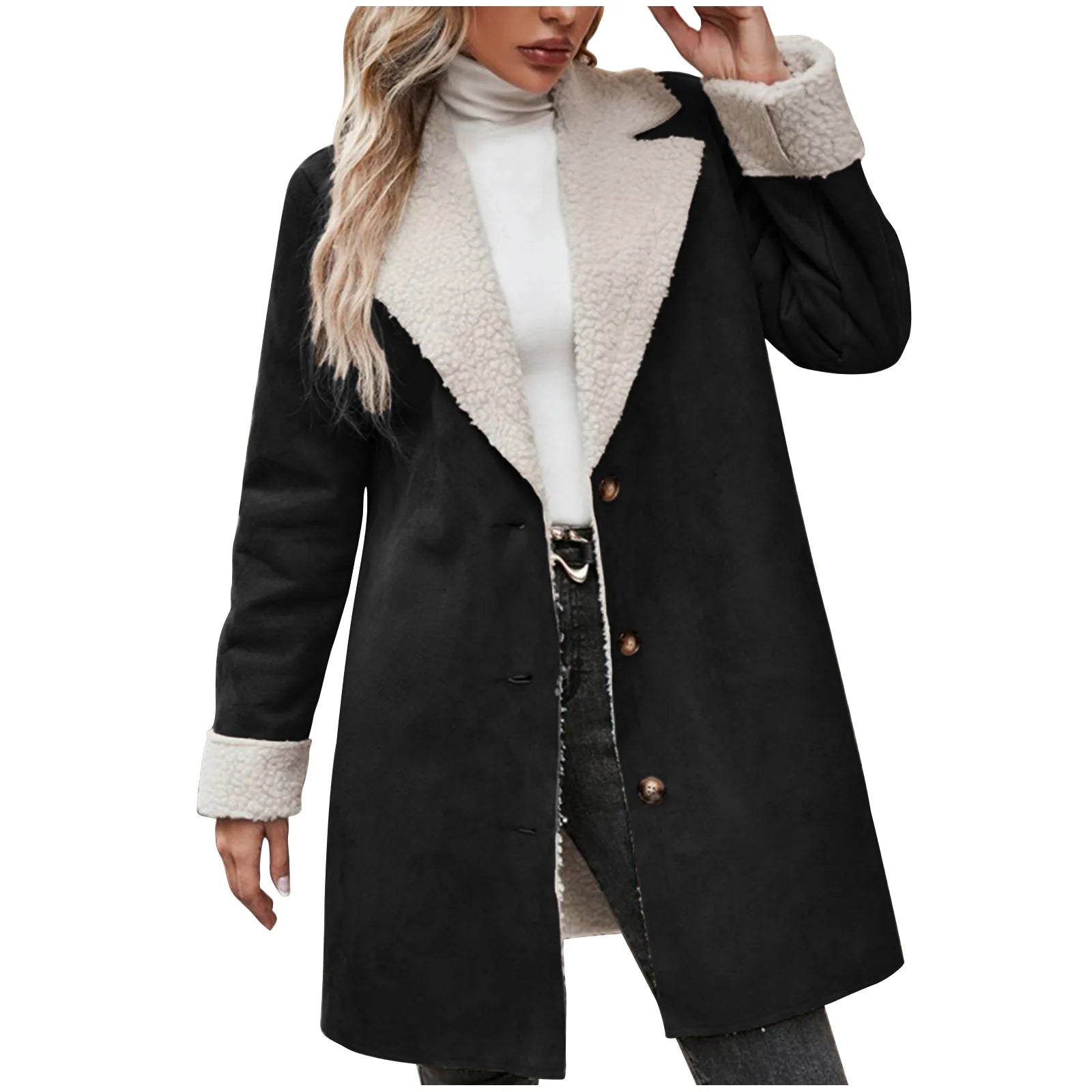 Autumn Fashion European and American New Long Sleeves and Lapel Plush Commuting Jacket for Women