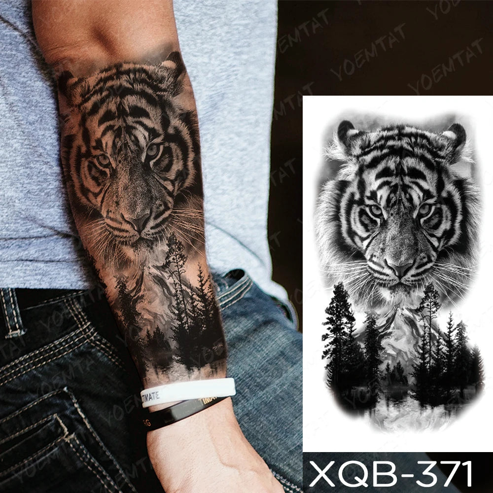 Wholesale Waterproof Temporary Tattoo Sticker Lion Family Flash Tatto Tiger Wolf Moon Crown Flower Body Art Arm Fake Tatoo