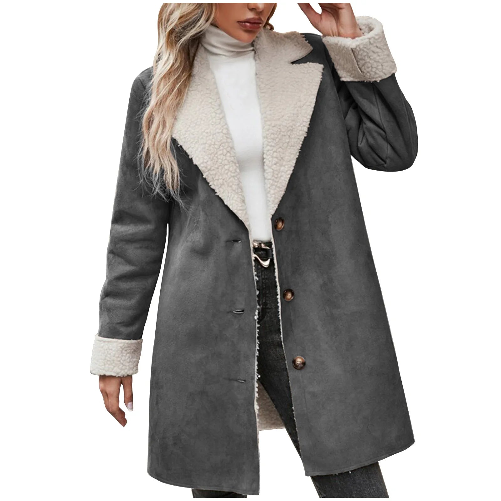 Autumn Fashion European and American New Long Sleeves and Lapel Plush Commuting Jacket for Women
