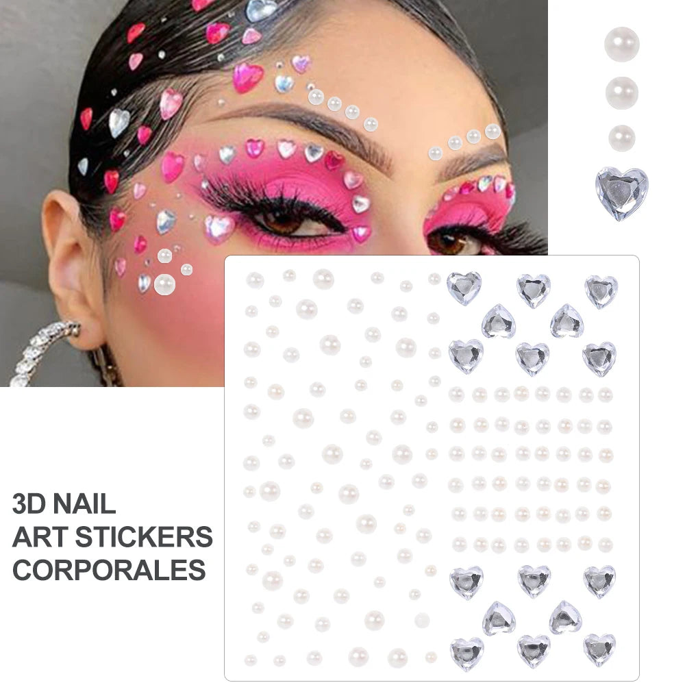 3D Rhinestone Face Tattoo Stickers For Festival Glitter Makeup Jewelry Sticker On Face Crystals Gems Jewels Diamonds Decoration