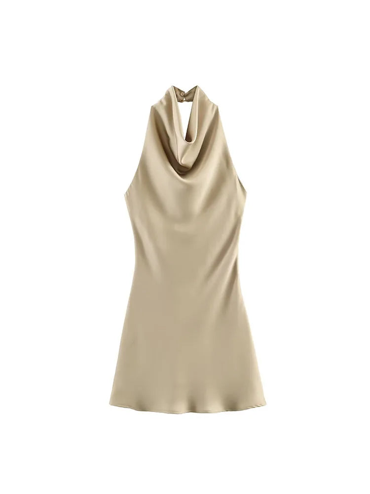 Luxe Halter Neck Satin Mini Dress – Backless A-Line Party Dress 2026