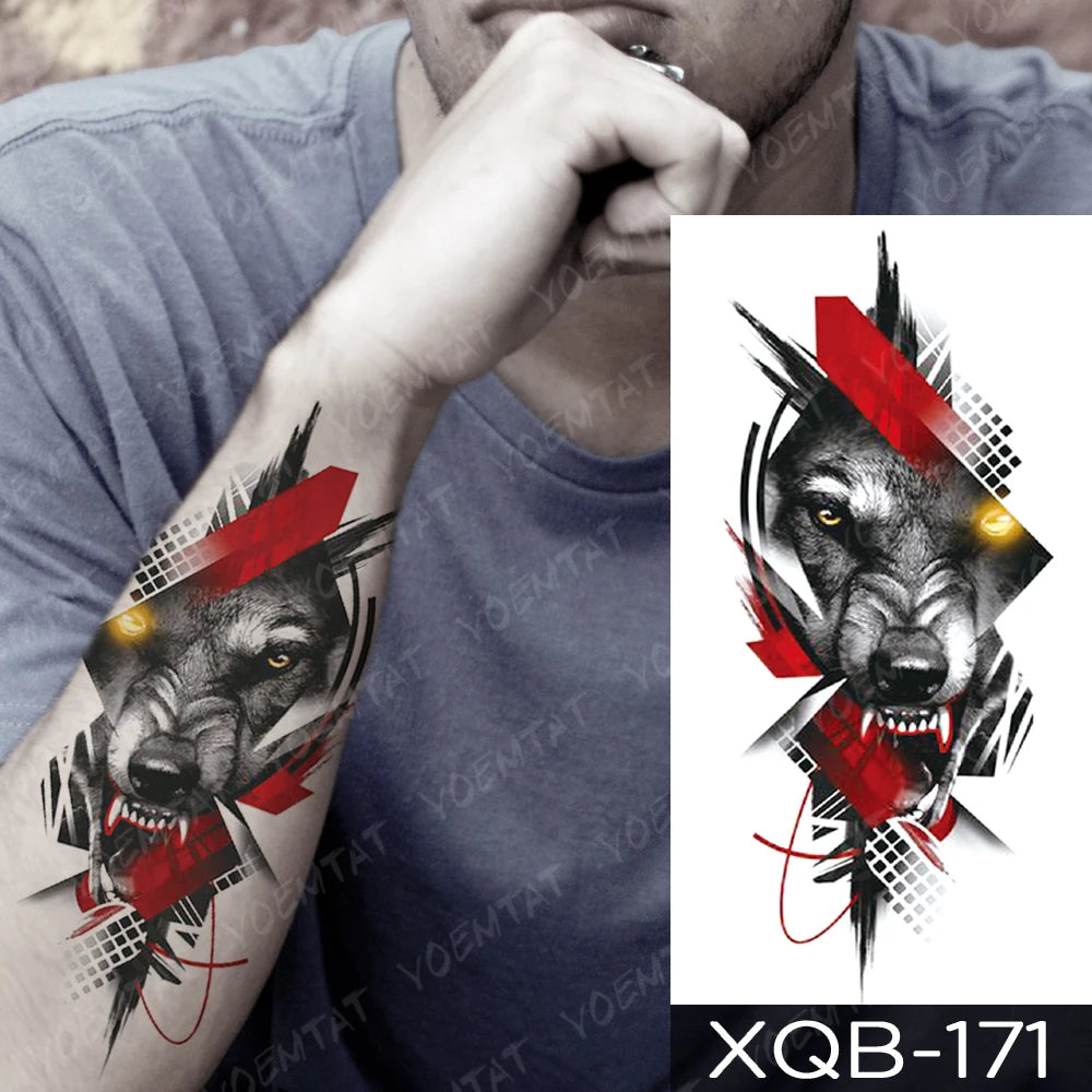 Wholesale Waterproof Temporary Tattoo Sticker Lion Family Flash Tatto Tiger Wolf Moon Crown Flower Body Art Arm Fake Tatoo