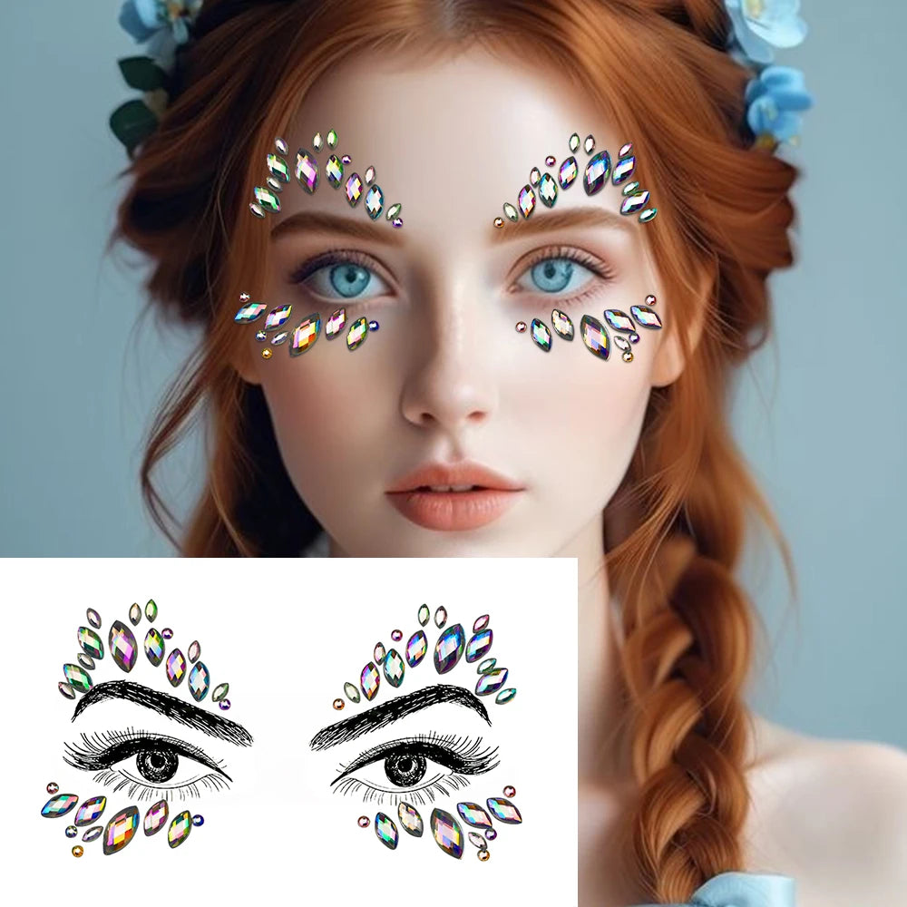 3D Rhinestone Face Tattoo Stickers For Festival Glitter Makeup Jewelry Sticker On Face Crystals Gems Jewels Diamonds Decoration