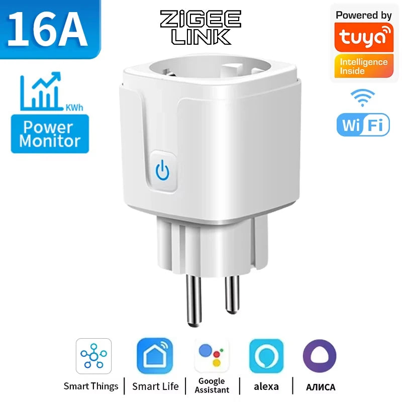 16A/20A Tuya WIFI ZigBee3.0 Smart Plug EU Power Monitor Wireless App Voice Remote Control Socket Outlet Work with Alexa Google