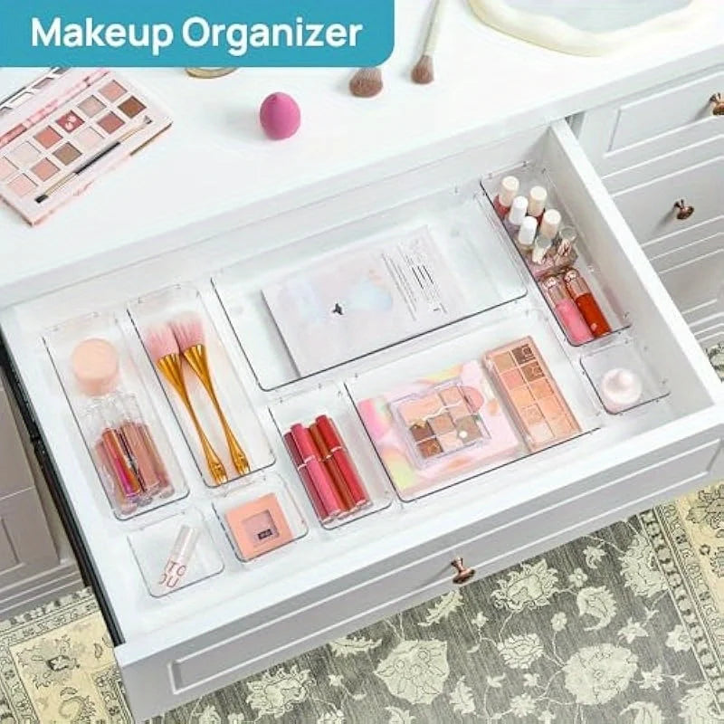 88pcs Transparent Plastic Drawer Storage Set, Bathroom Drawer Storage Tray Storage Box, Suitable for Makeup Vanity, Kitchen Gadg