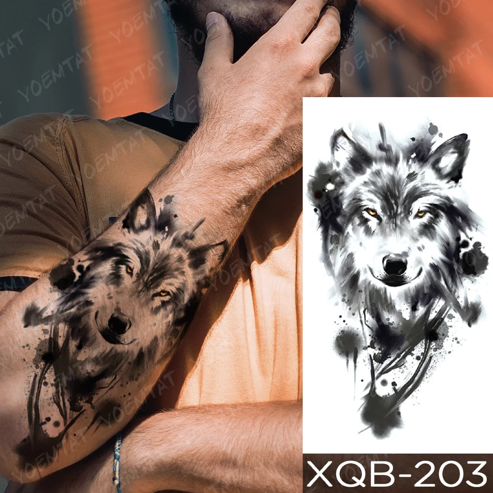Wholesale Waterproof Temporary Tattoo Sticker Lion Family Flash Tatto Tiger Wolf Moon Crown Flower Body Art Arm Fake Tatoo