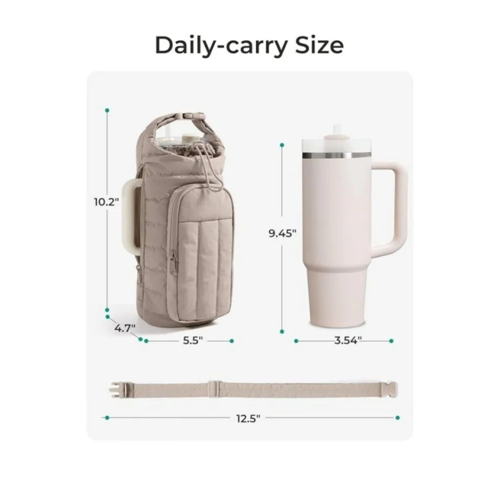 Stylish Water-resistant Water Bottle Holder Bag Large Capacity with Strap Insulating Cup Sleeve Portable Carrier Bag for Women