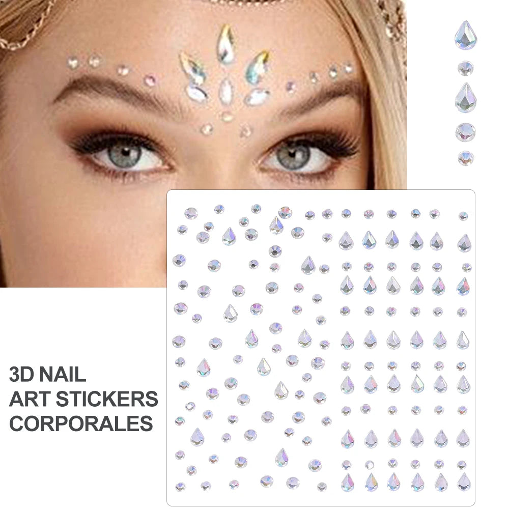 3D Rhinestone Face Tattoo Stickers For Festival Glitter Makeup Jewelry Sticker On Face Crystals Gems Jewels Diamonds Decoration