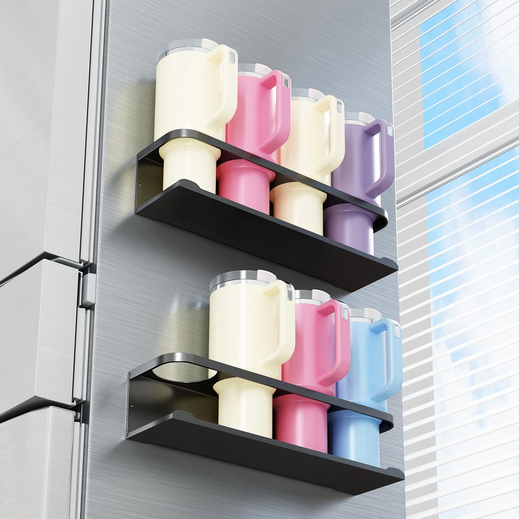 Magnetic Cup Holder, Stylish Sports Water Cup Organizer, Can Hold 3/4 Cups, Magnetic Cup Rack for Refrigerator Side, Suitable for Kitchen, Gym, Yoga Room, Car, Compatible with Stanley Cups