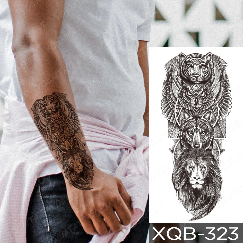 Wholesale Waterproof Temporary Tattoo Sticker Lion Family Flash Tatto Tiger Wolf Moon Crown Flower Body Art Arm Fake Tatoo