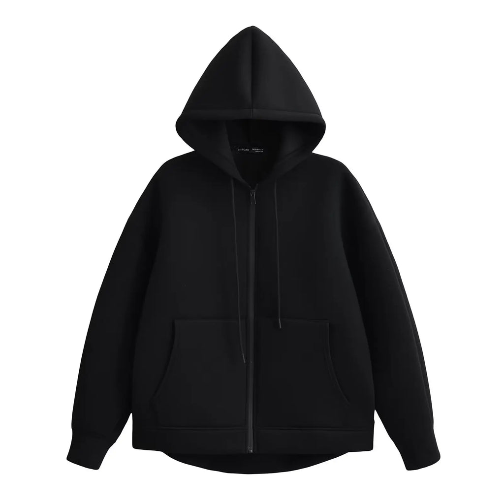 Women's Hooded Jacket with Pockets – Casual Zip-Up Coat