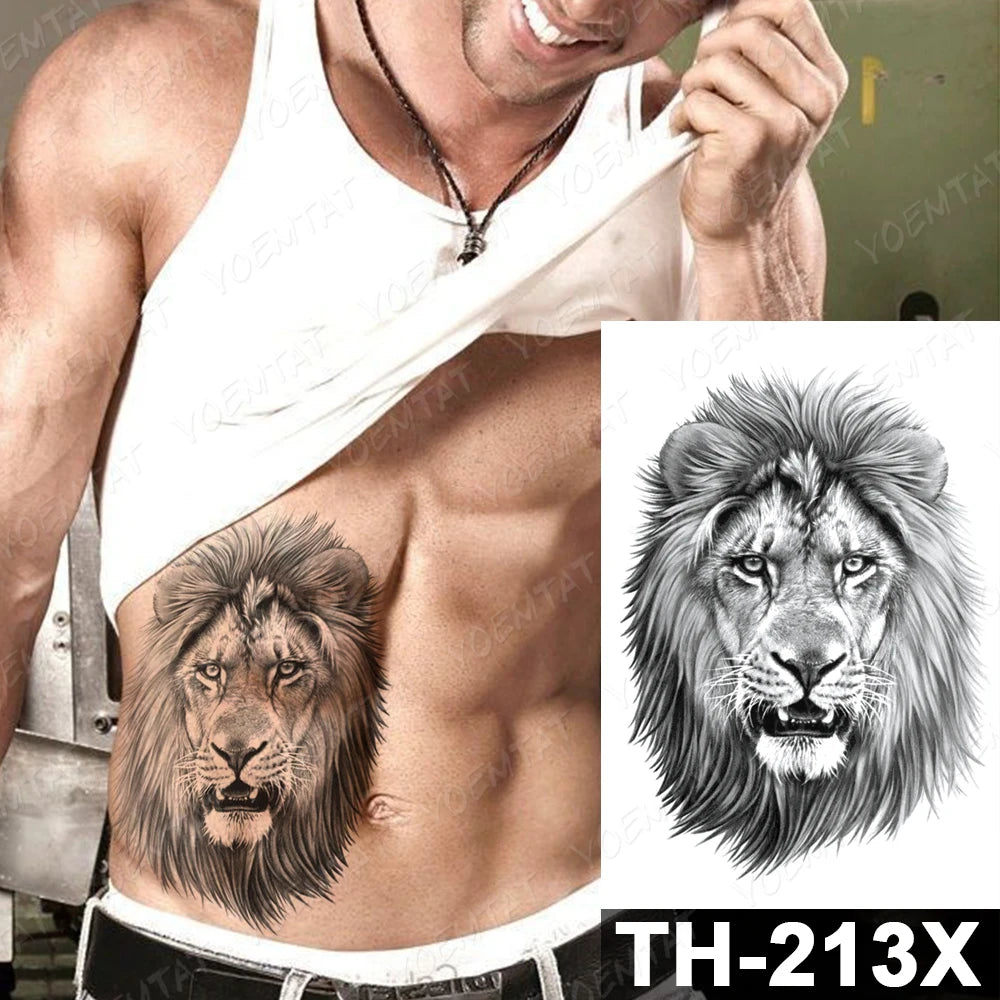 Wholesale Waterproof Temporary Tattoo Sticker Lion Family Flash Tatto Tiger Wolf Moon Crown Flower Body Art Arm Fake Tatoo