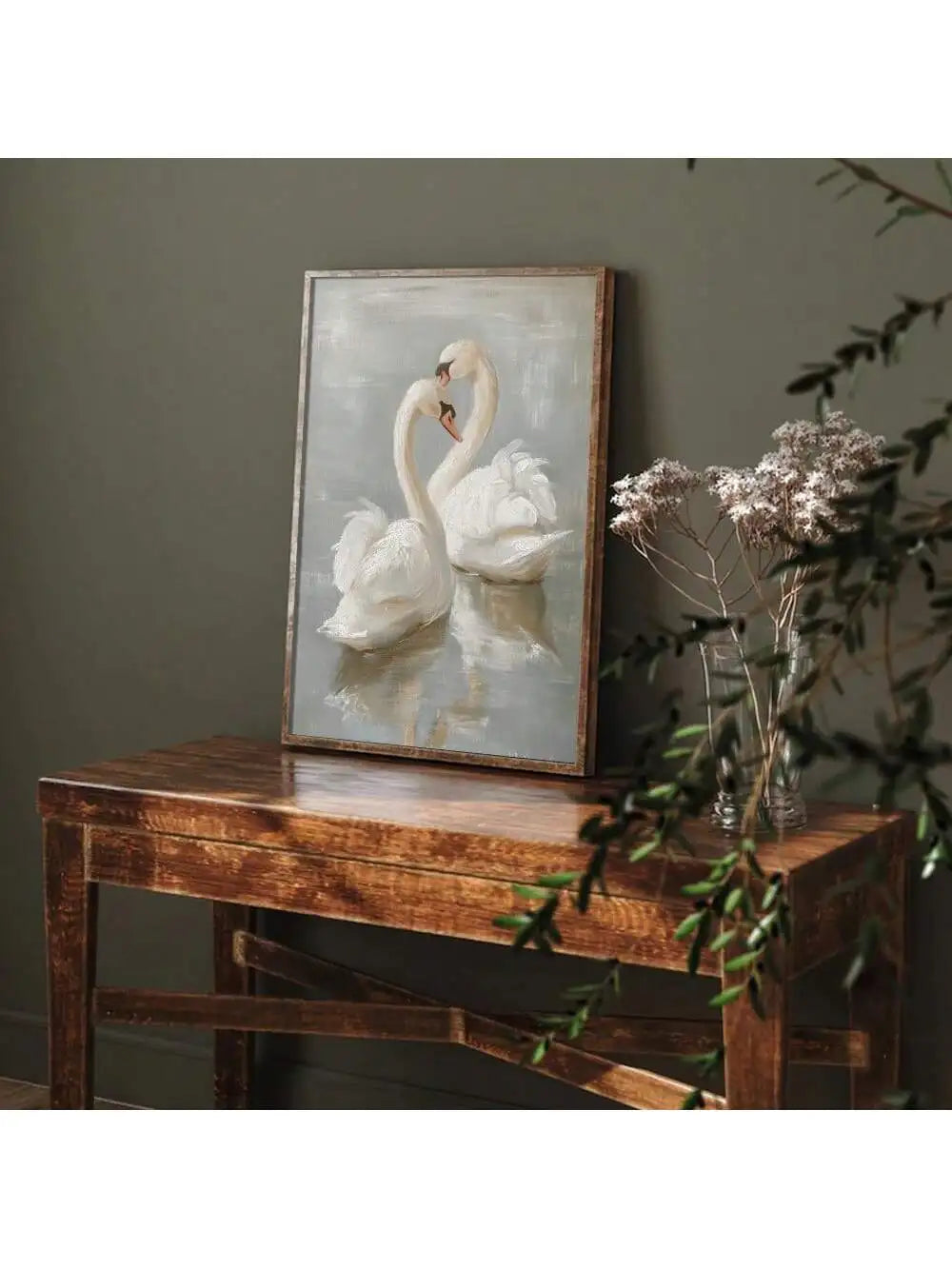 Frameless Swan Vintage Art Canvas Poster Farmhouse Rustic Decoration Retro Painting Print Home Wall Decoration,Ideal Gift