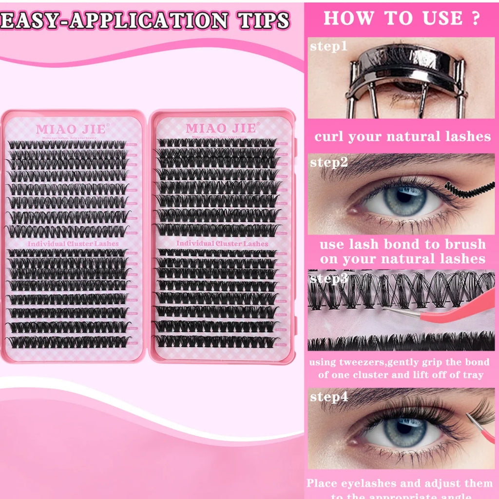 MIAOJIE DIY Lash Extension Kit 720pcs Lash Clusters Individual Eyelashes Kit with Lash Bond and Seal Wispy Natural Mange Lashes