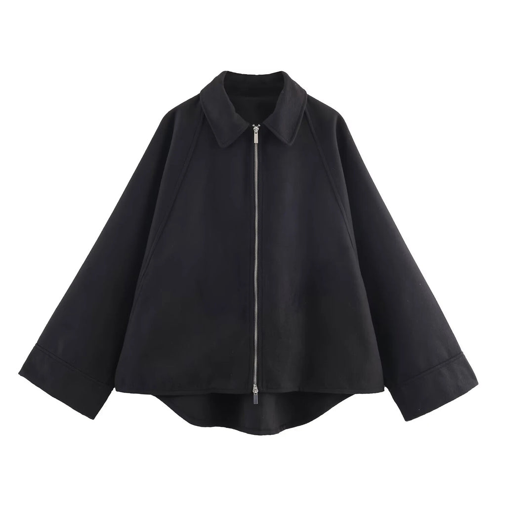 Autumn new women's clothing with European and American style design fashionable heavy industry zipper blended jacket