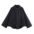 Autumn new women's clothing with European and American style design fashionable heavy industry zipper blended jacket