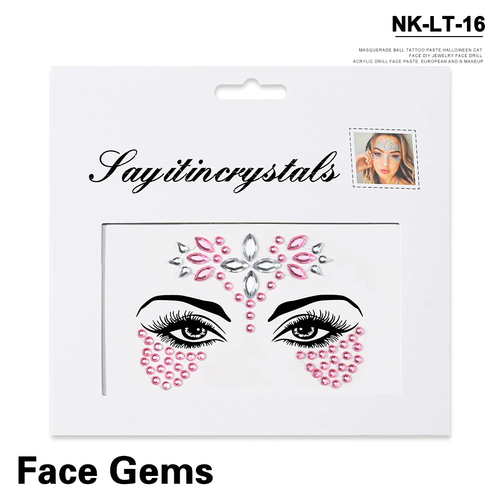 3D Rhinestone Face Tattoo Stickers For Festival Glitter Makeup Jewelry Sticker On Face Crystals Gems Jewels Diamonds Decoration