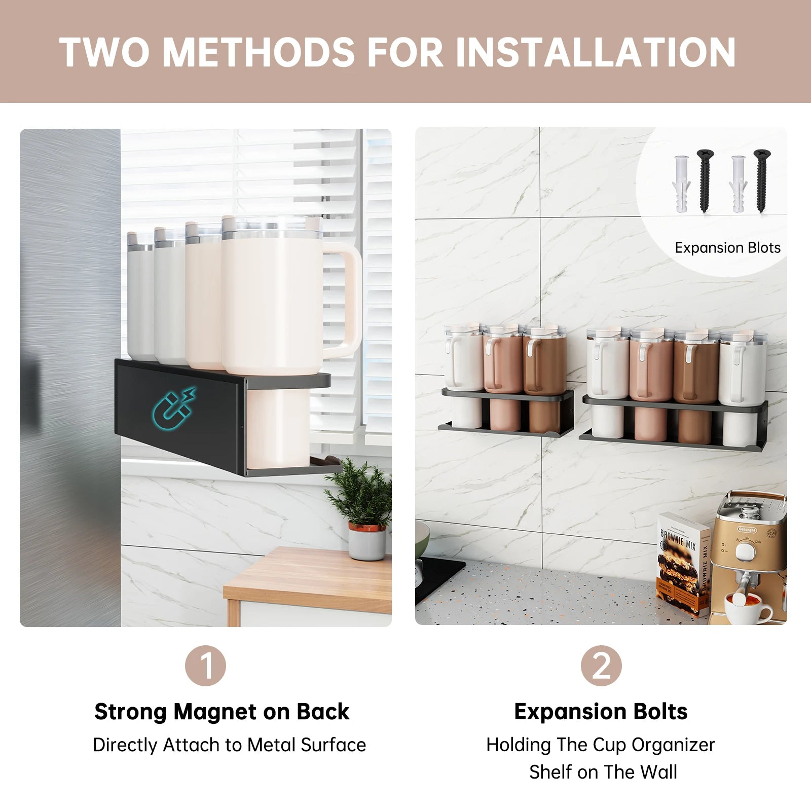 Magnetic Cup Holder, Stylish Sports Water Cup Organizer, Can Hold 3/4 Cups, Magnetic Cup Rack for Refrigerator Side, Suitable for Kitchen, Gym, Yoga Room, Car, Compatible with Stanley Cups