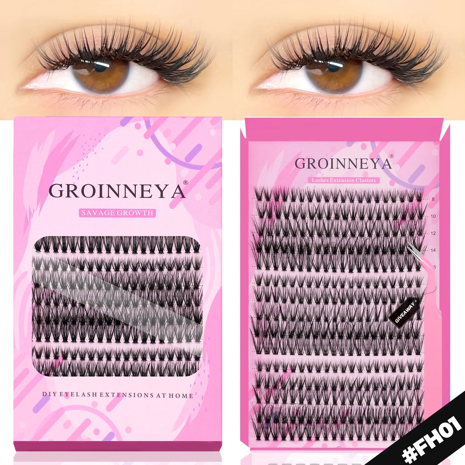 GROINNEYA DIY Lashes Extension Kit Individual Lashes Clusters Faux Mink Eyelash Extension Mix set with Lash Natural Look Makeup