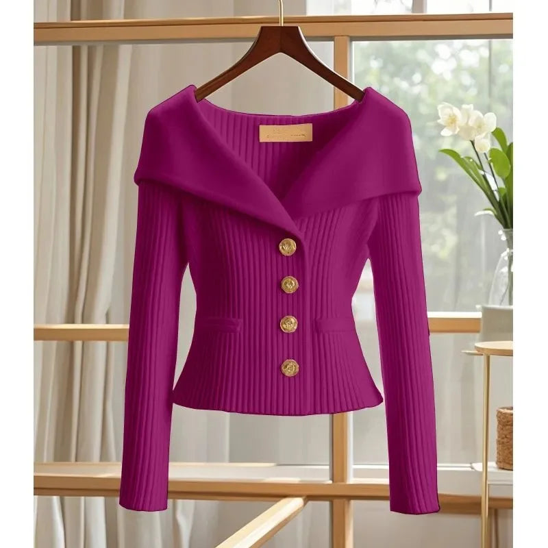 Women's Knitted Sweater Cardigan – Slim Fit Button-Up Coat