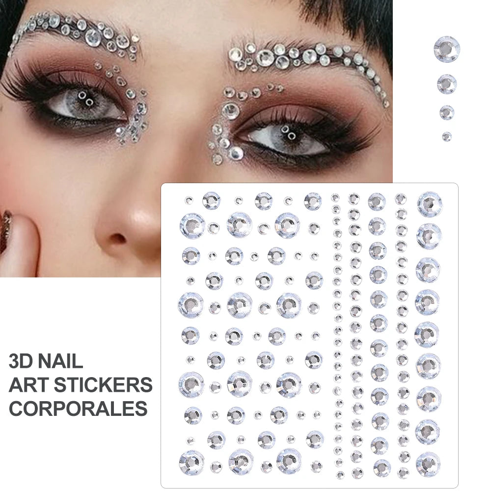 3D Rhinestone Face Tattoo Stickers For Festival Glitter Makeup Jewelry Sticker On Face Crystals Gems Jewels Diamonds Decoration