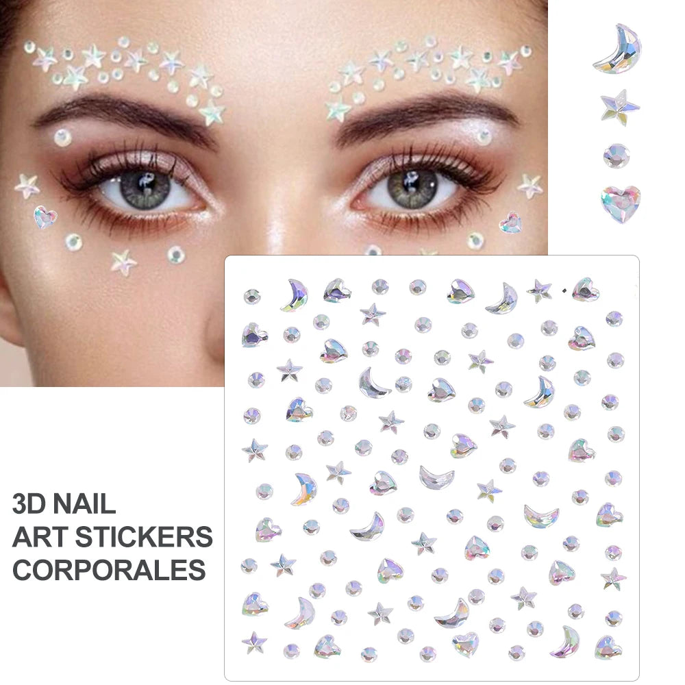 3D Rhinestone Face Tattoo Stickers For Festival Glitter Makeup Jewelry Sticker On Face Crystals Gems Jewels Diamonds Decoration