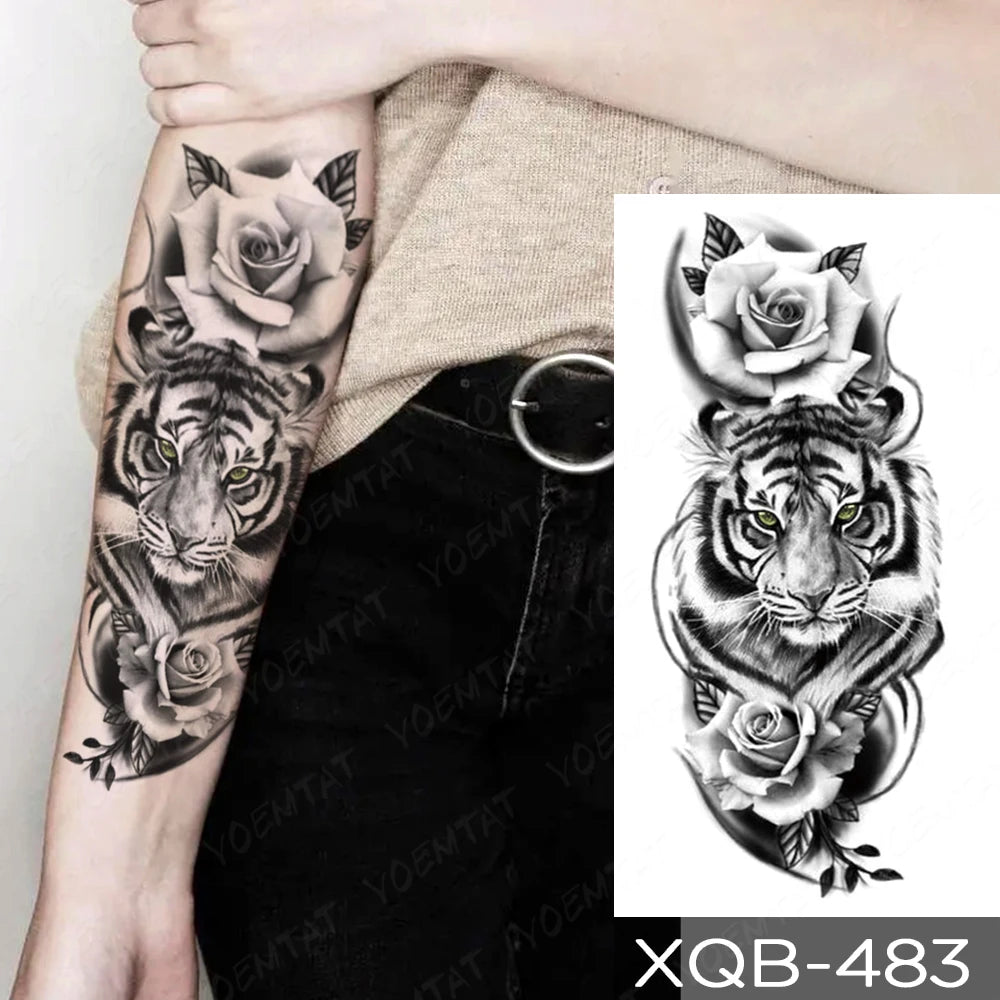 Wholesale Waterproof Temporary Tattoo Sticker Lion Family Flash Tatto Tiger Wolf Moon Crown Flower Body Art Arm Fake Tatoo