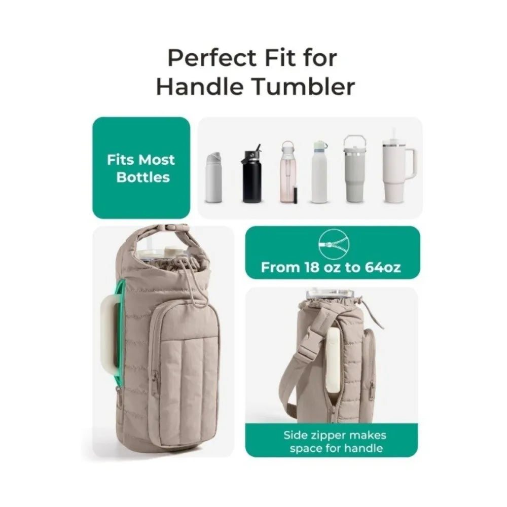 Stylish Water-resistant Water Bottle Holder Bag Large Capacity with Strap Insulating Cup Sleeve Portable Carrier Bag for Women