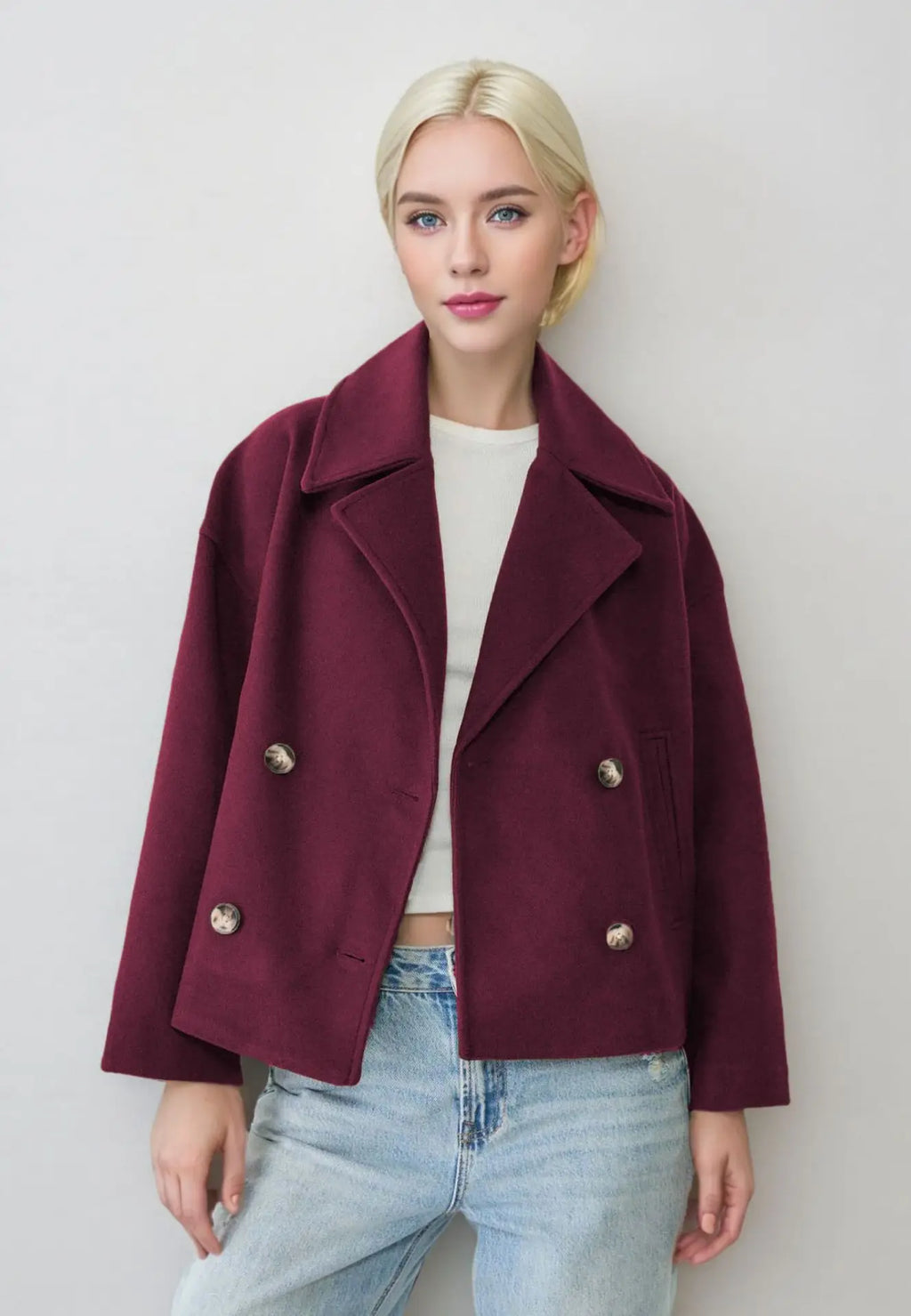 Autumn New European American Style Women's Fashion Temperament Lapel Double-breasted Short Woolen Jacket