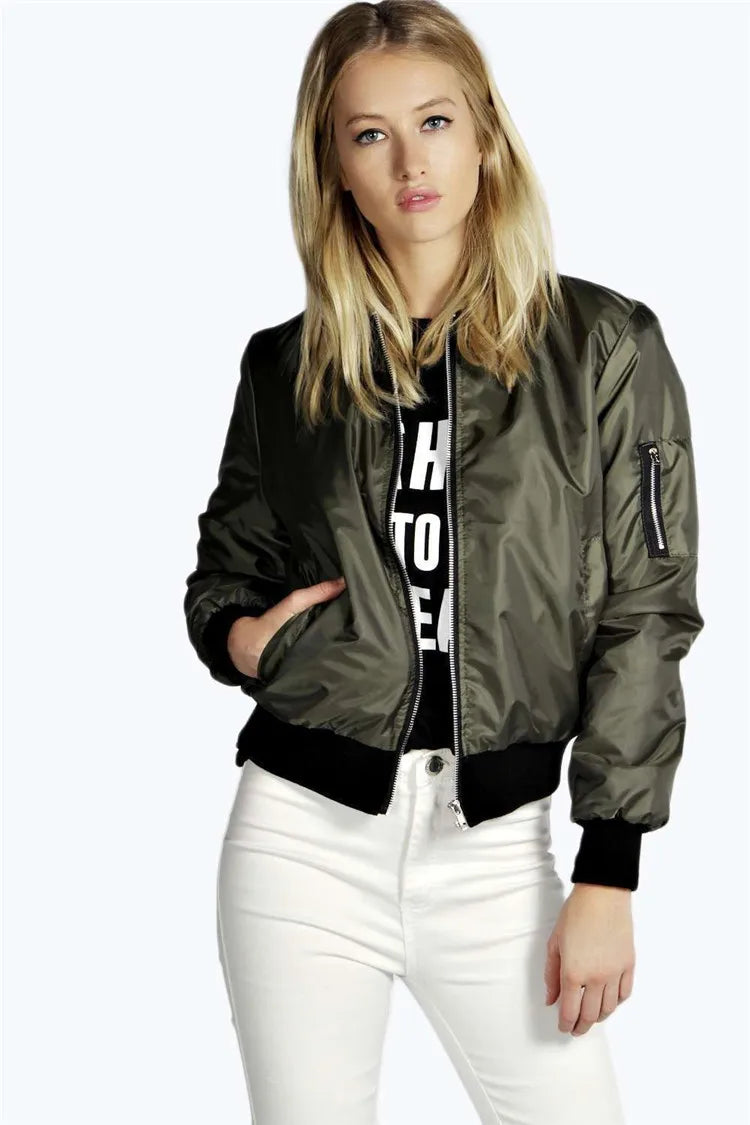 Women's Autumn Bomber Jacket – Slim Fit Zipper Coat