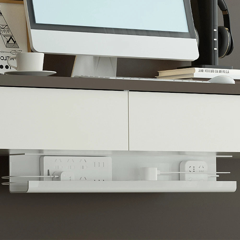 Under Desk Cable Management Tray Self Adhesive Cord Organizer Flame Retardant Under Desk Cable Shelf for Power Strip Adapter
