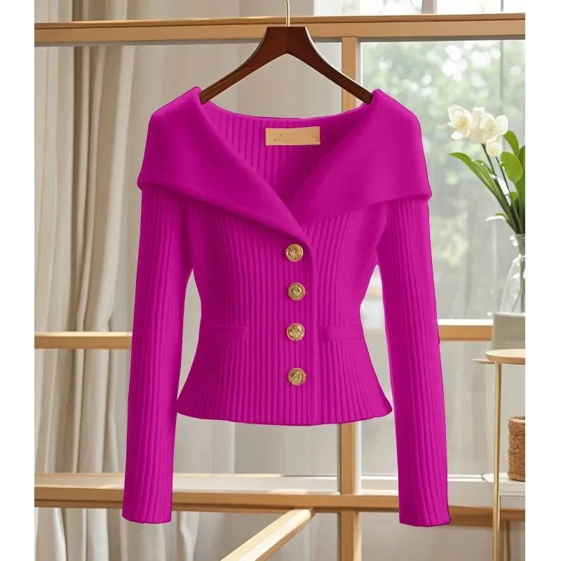 Women's Knitted Sweater Cardigan – Slim Fit Button-Up Coat