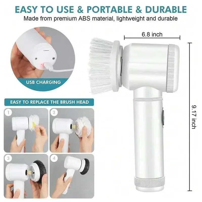 Electric Spin Scrubber – Cordless Rechargeable Cleaning Brush with 5 Brush Heads