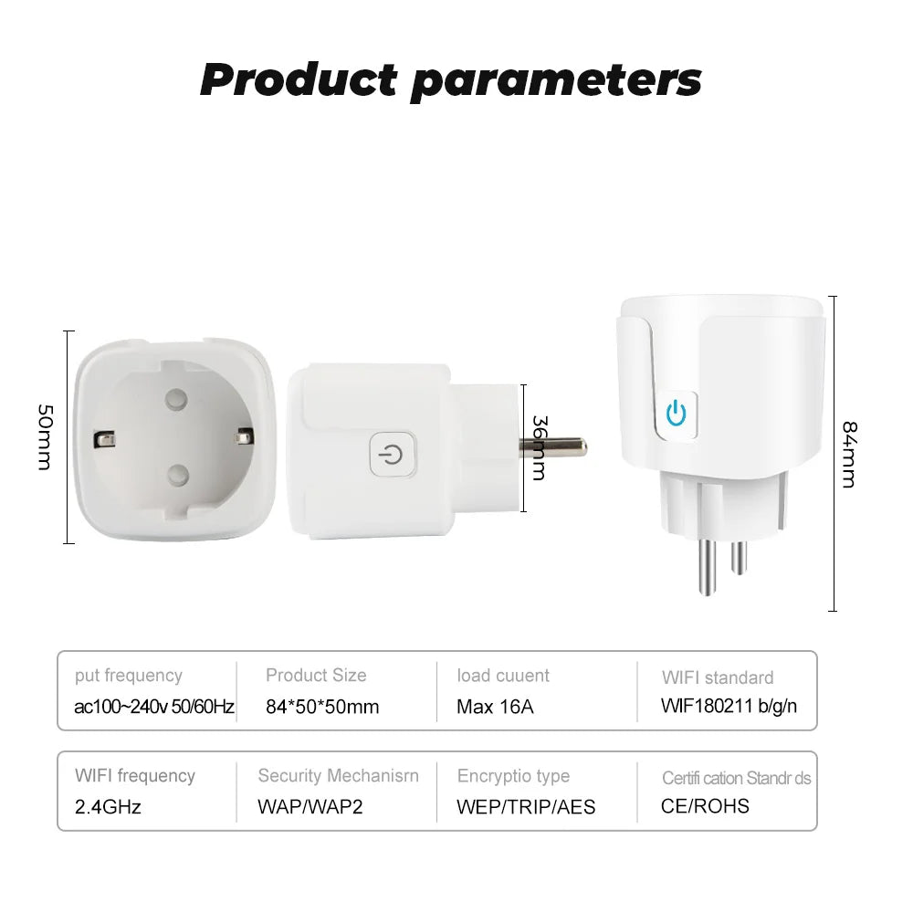 Smart Socket EU 20A Wifi Smart Plug  Power Monitoring Smart Home Voice Control Support Google Assistant Alexa Alice