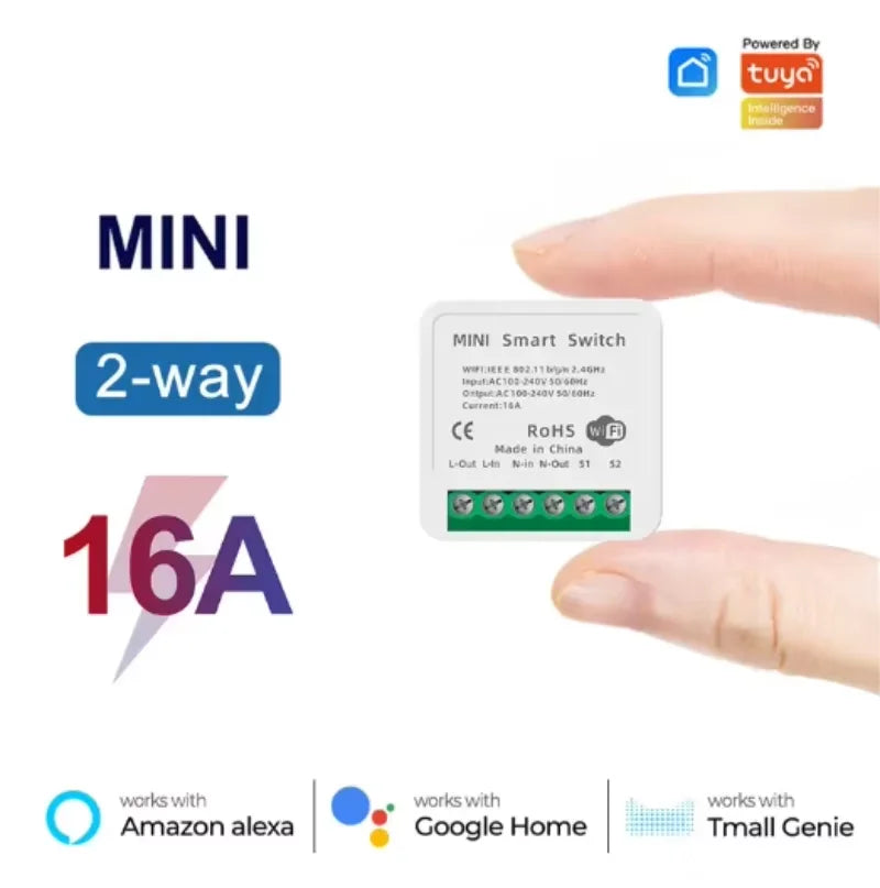 Tuya WiFi Smart Switch 16A  Module 2-way Control Mini Switch Breaker Smart Life Work With Alexa Google Alice 1/10pcs