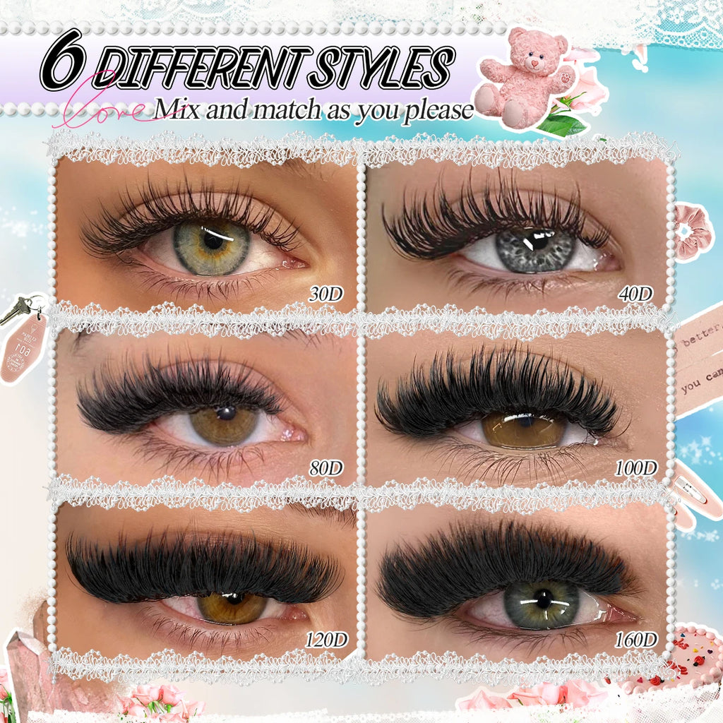 300/120PCS 5D Fluffy Cluster Lashes 30D-100D Natural Thick Eyelash Clusters Individual Lashes DIY Eyelashes Extension Makeup