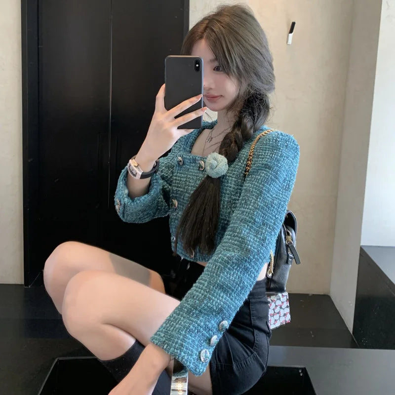 Women's Luxury Woolen Jacket – Double-Breasted Square Collar Coat