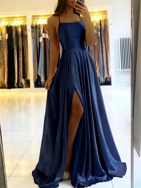 Luxe Satin Side Slit Maxi Dress – Adjustable Strap Evening & Bridesmaid Dress