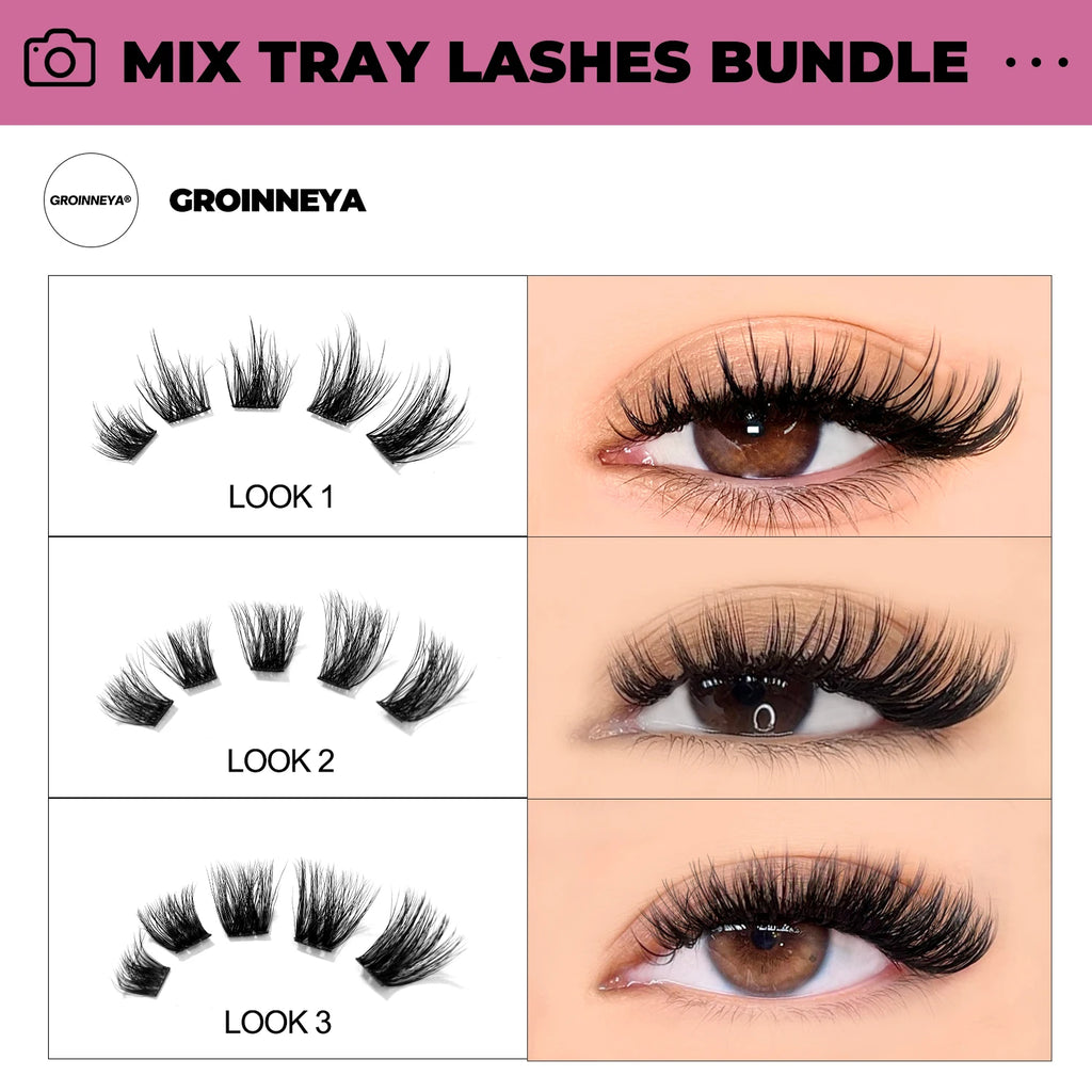 GROINNEYA DIY Lashes Extension Kit Individual Lashes Clusters Faux Mink Eyelash Extension Mix set with Lash Natural Look Makeup