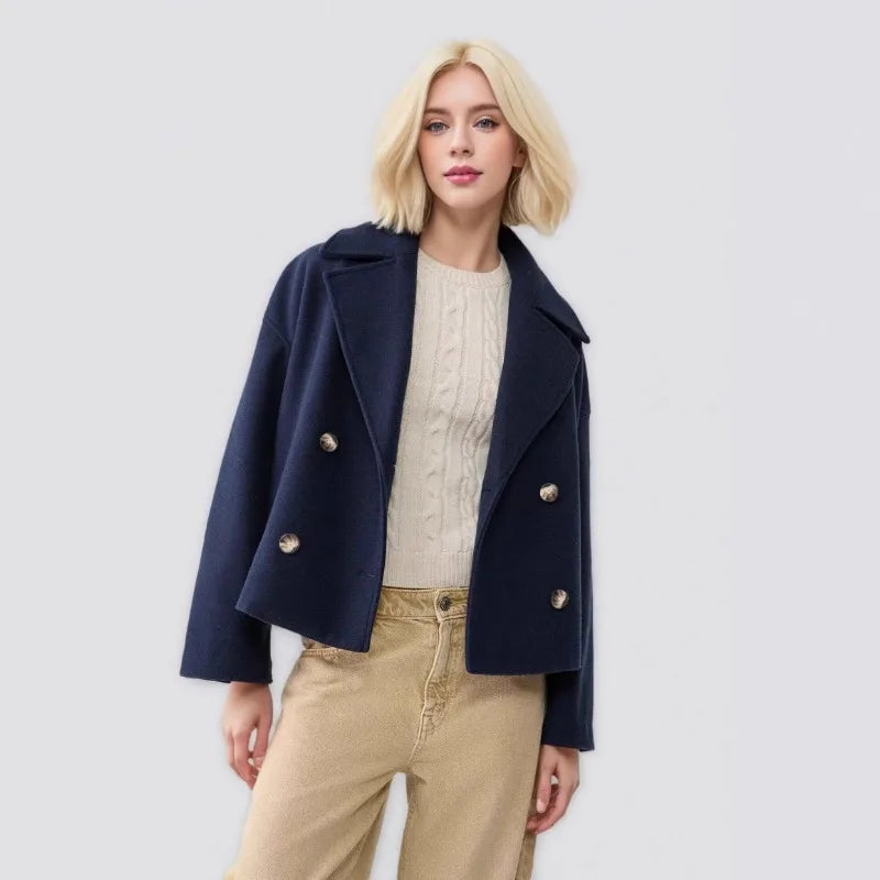 Autumn New European American Style Women's Fashion Temperament Lapel Double-breasted Short Woolen Jacket