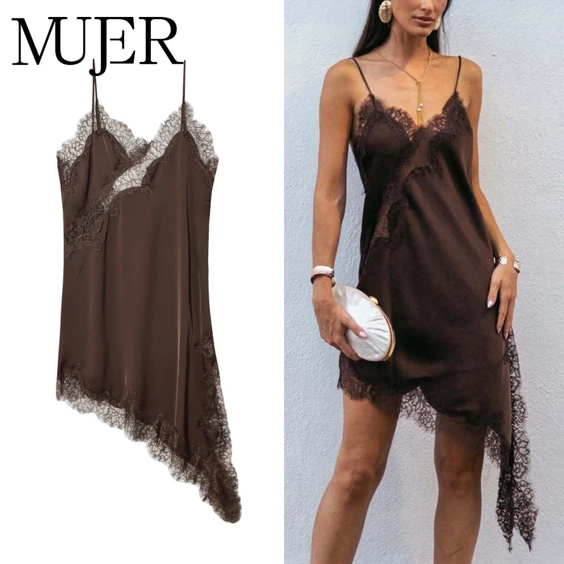 Luxe V-Neck Satin Slip Mini Dress – Draped Asymmetric Party Dress